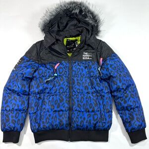 HardSoda Limited Cheetah Puffer Coat Blue Mens